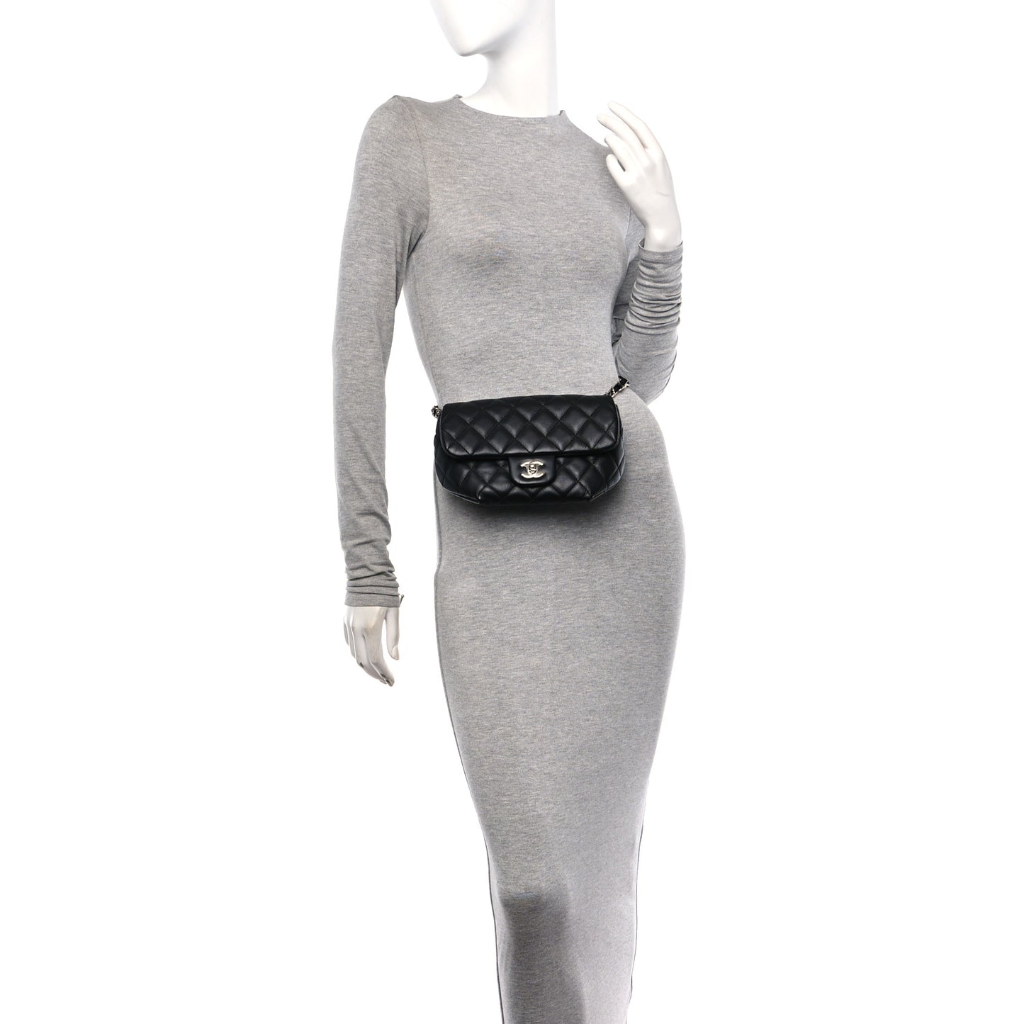 Calfskin Quilted CC Uniform Flap Belt Bag Black