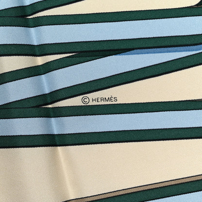 Hermes Silk Twill Grand Tralala 90 Creme Bleu Moutard 3 of 4