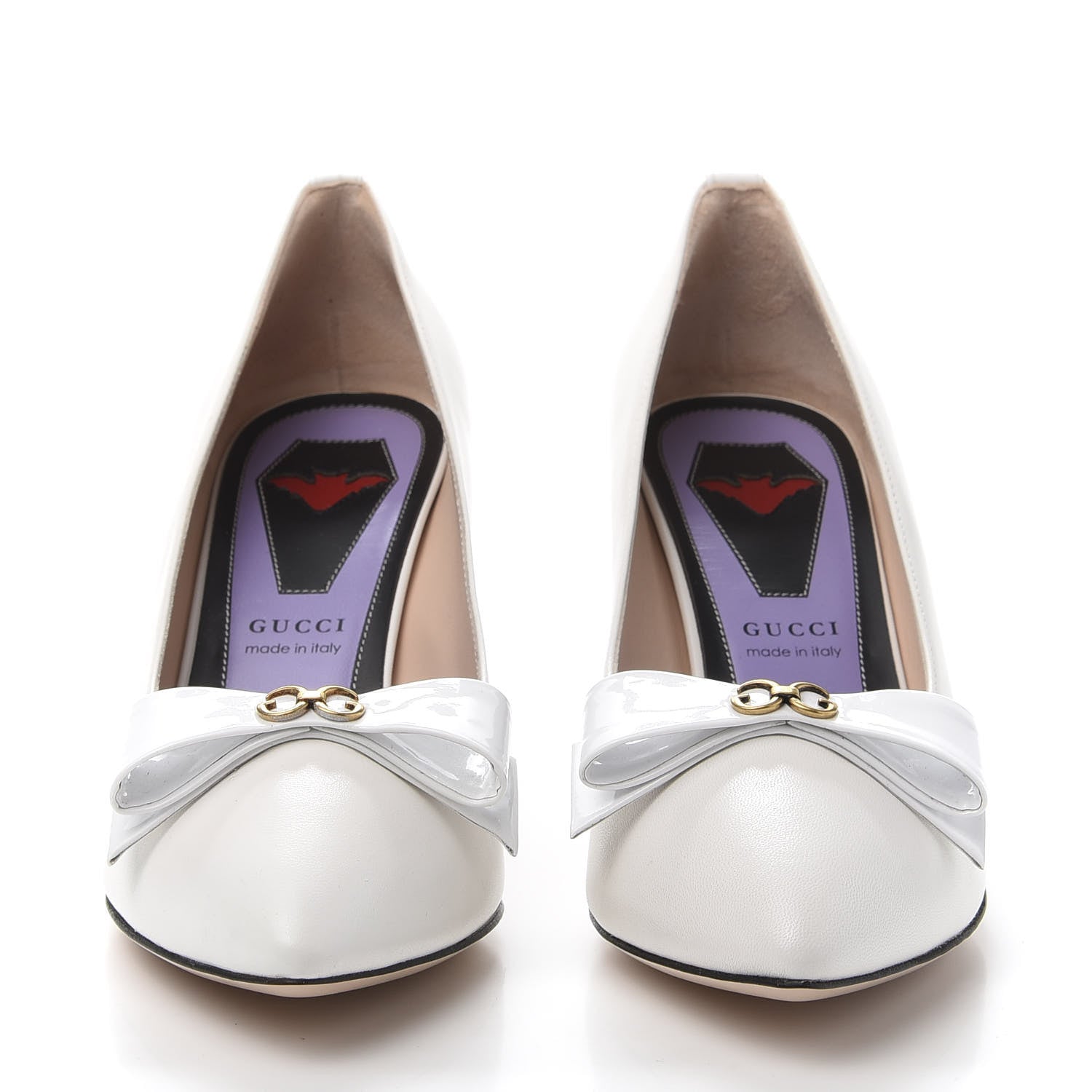 Gucci Calfskin GG Bow Sadie Spike Mid Heel Pumps 36.5 White 2 of 10