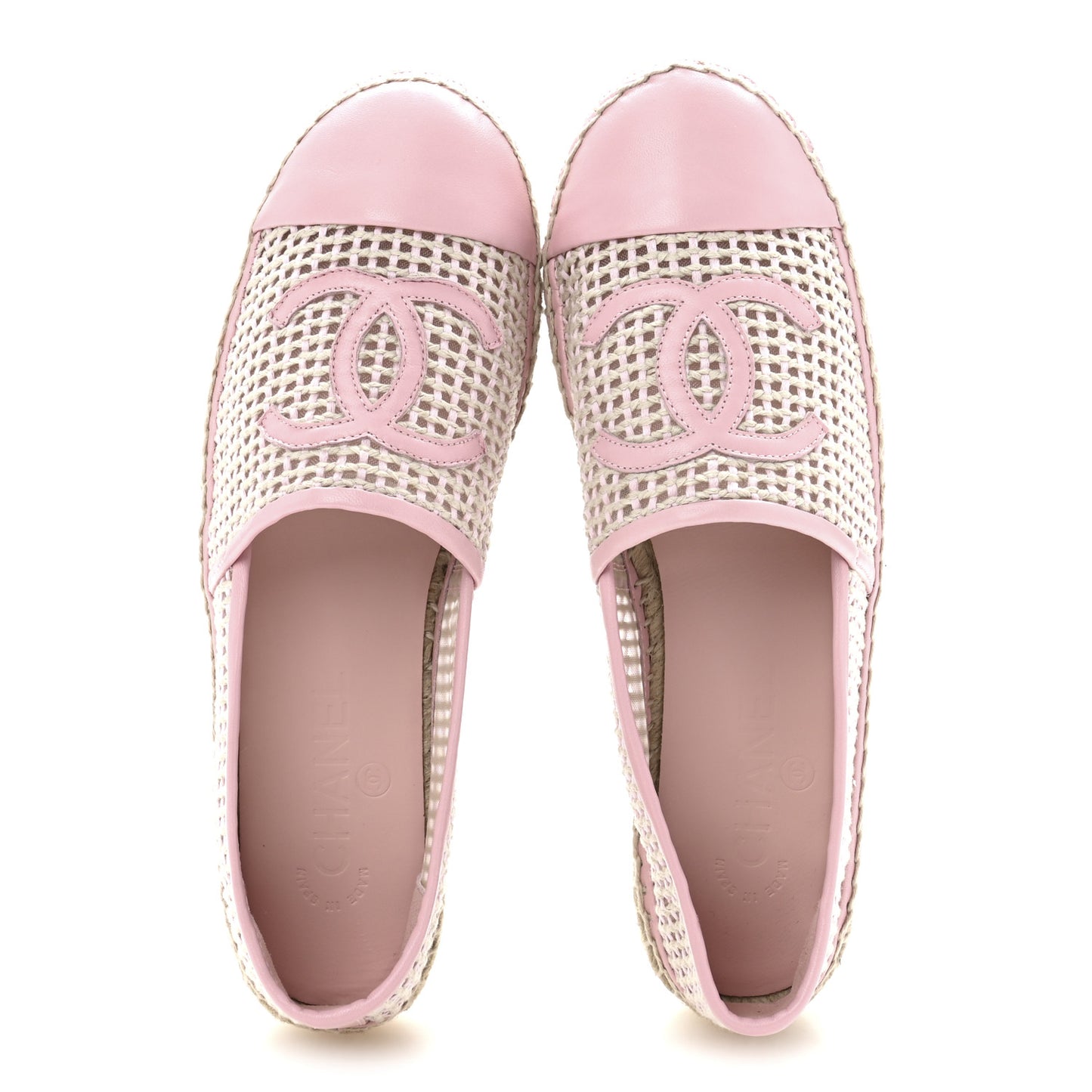 Mesh Lambskin CC Espadrilles 39 Light Pink Beige