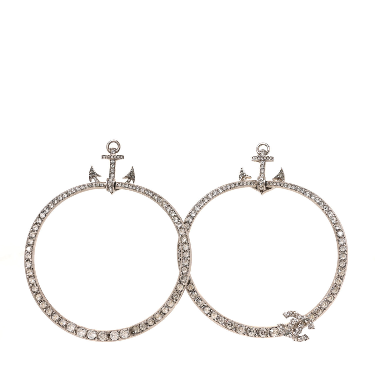 Chanel Crystal Anchor CC Hoop Earrings Silver 1 of 5