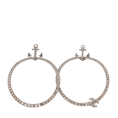 Chanel Crystal Anchor CC Hoop Earrings Silver 1 of 5