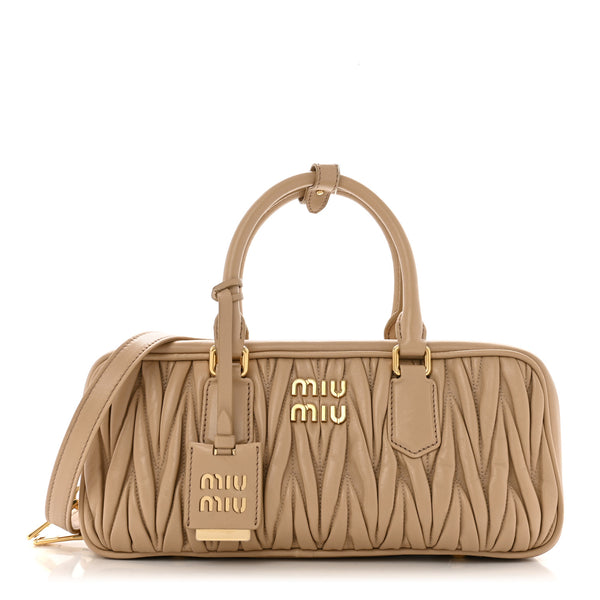 Miu Miu Nappa Matelasse Large Arcadie Top Handle Bag Sabbia