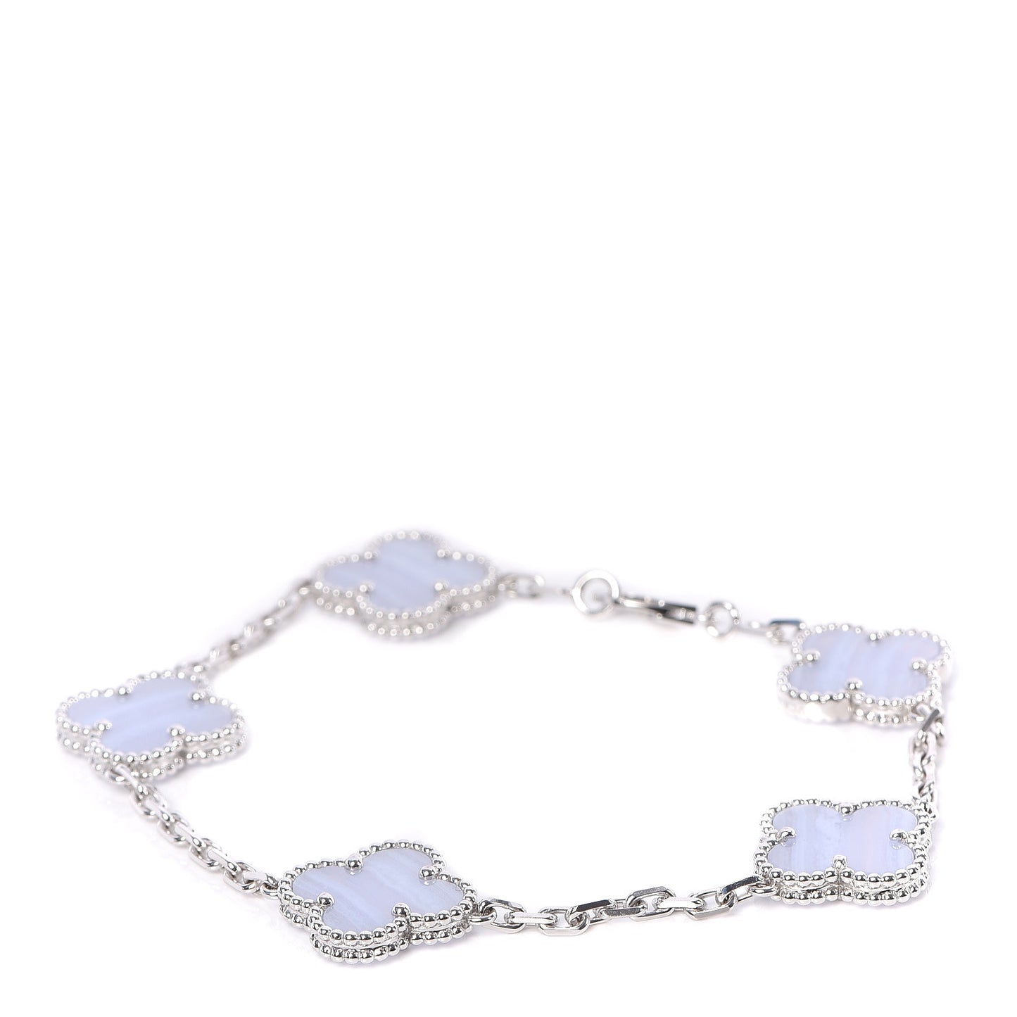 18K White Gold Chalcedony 5 Motifs Vintage Alhambra Bracelet