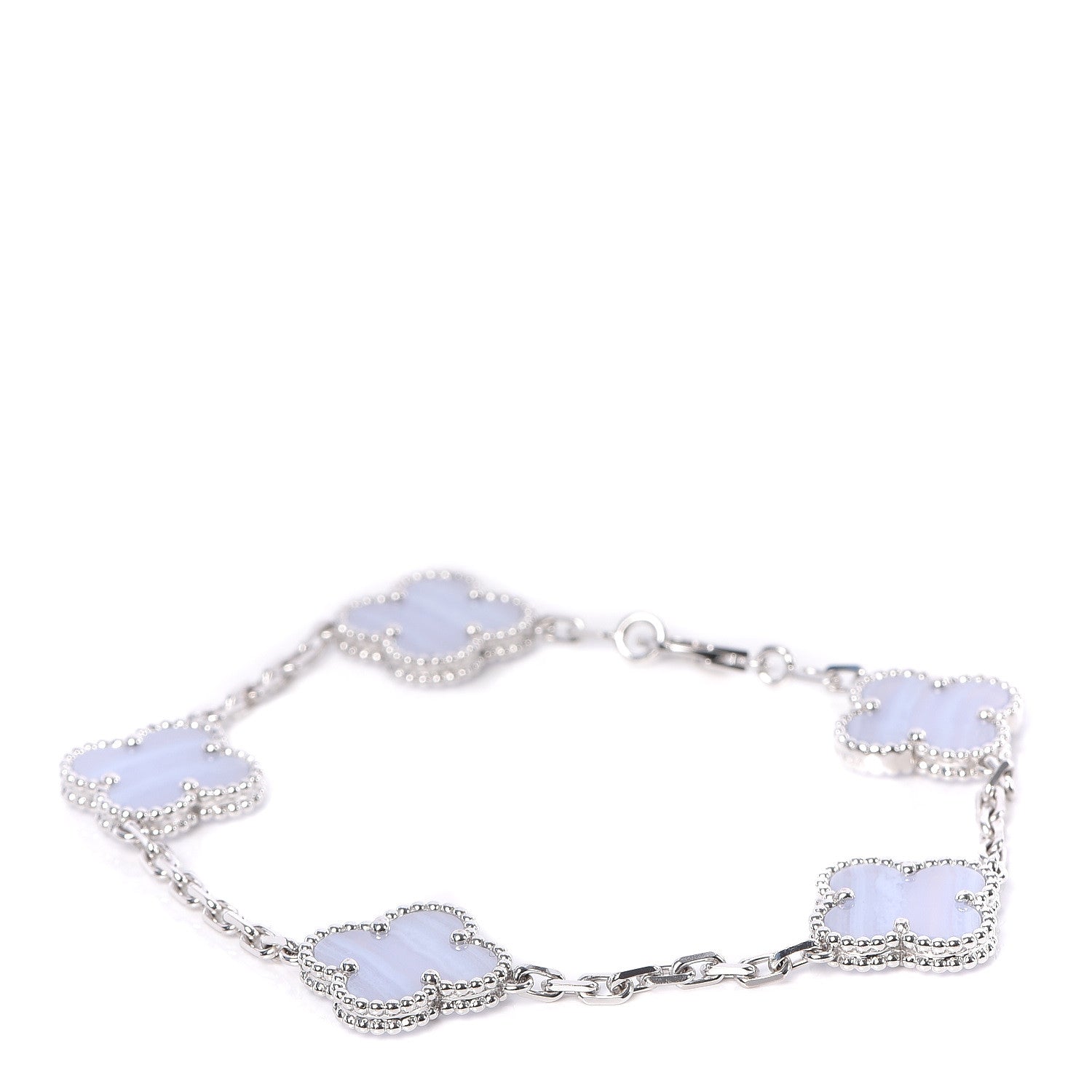 Van Cleef & Arpels 18K White Gold Chalcedony 5 Motifs Vintage Alhambra Bracelet 1 of 7
