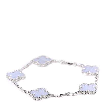 Van Cleef & Arpels 18K White Gold Chalcedony 5 Motifs Vintage Alhambra Bracelet 1 of 7