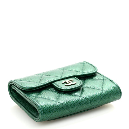 Chanel Metallic Caviar Quilted Flap Card Holder Wallet Green 4 of 8
