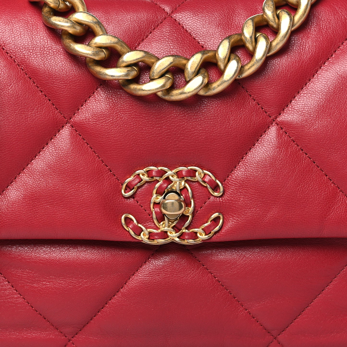 Goatskin Quilted Large Chanel 19 Flap Red