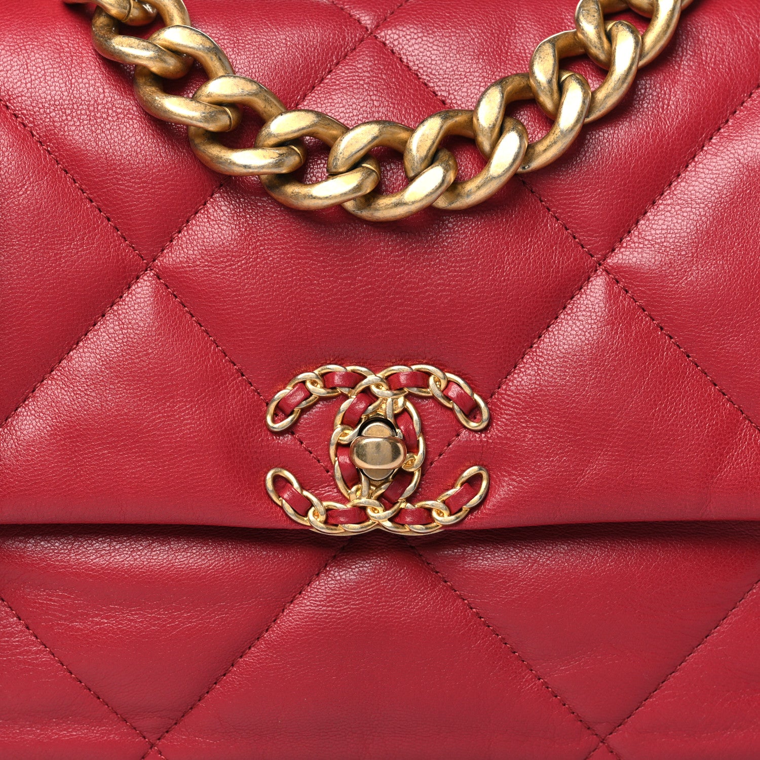 Chanel Goatskin Quilted Large Chanel 19 Flap Red 8 of 10