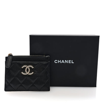 Chanel Caviar Quilted Crystal CC Logo Zip Card Holder Black 8 of 8