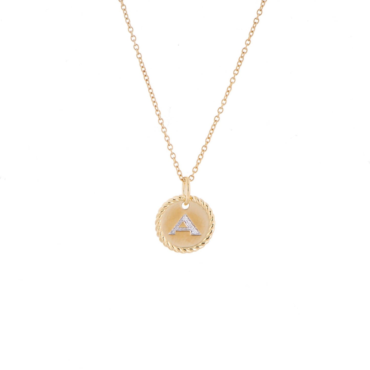 18K Yellow Gold Diamond Initial A Charm Necklace