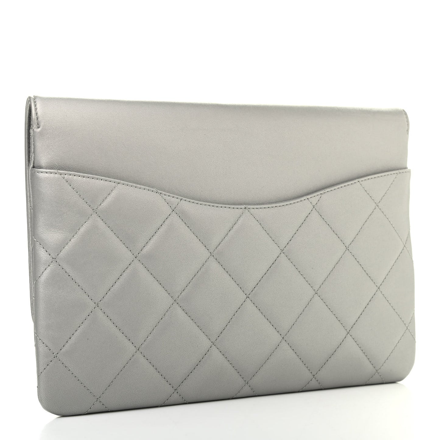 Metallic Goatskin Quilted Timeless CC Clutch Silver