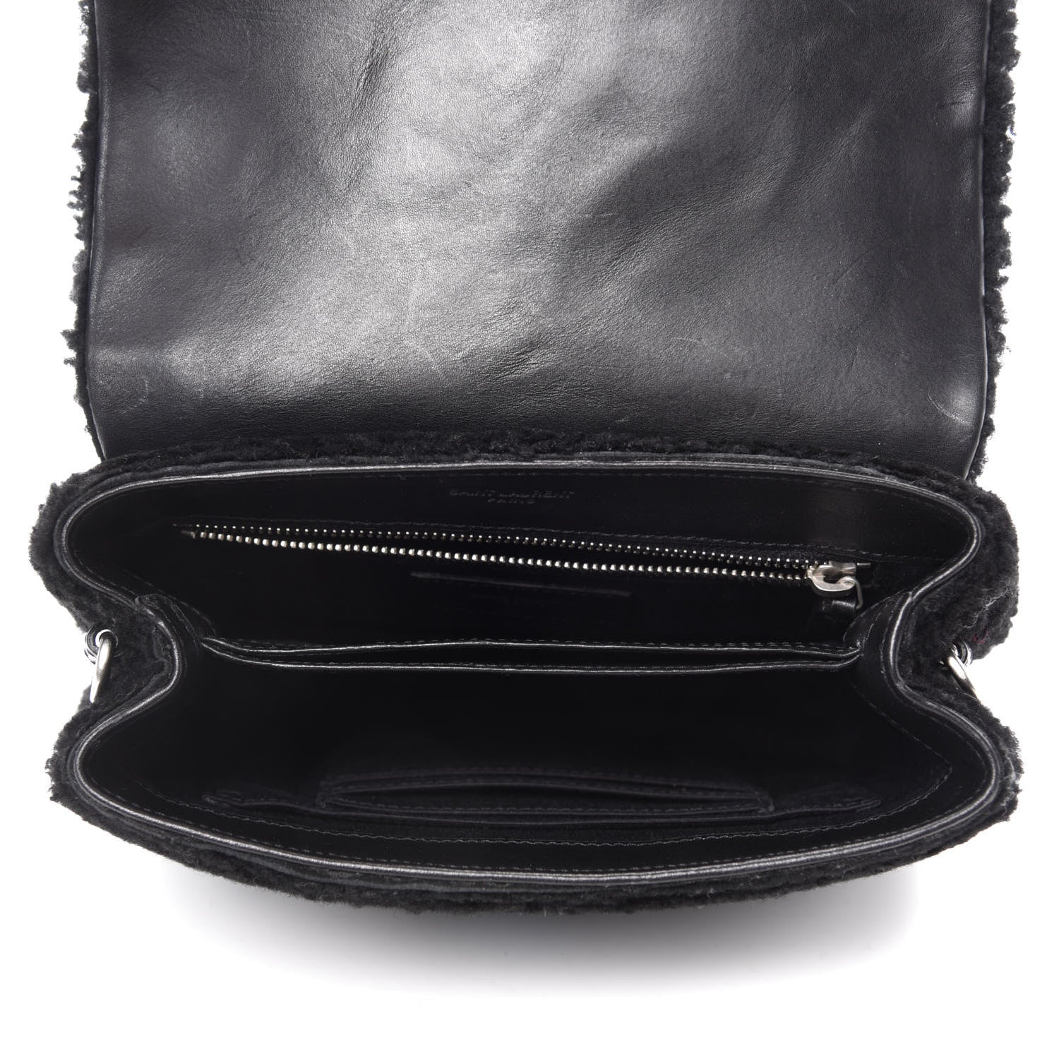 Saint Laurent Shearling Toy Loulou Shoulder Bag Black 5 of 11