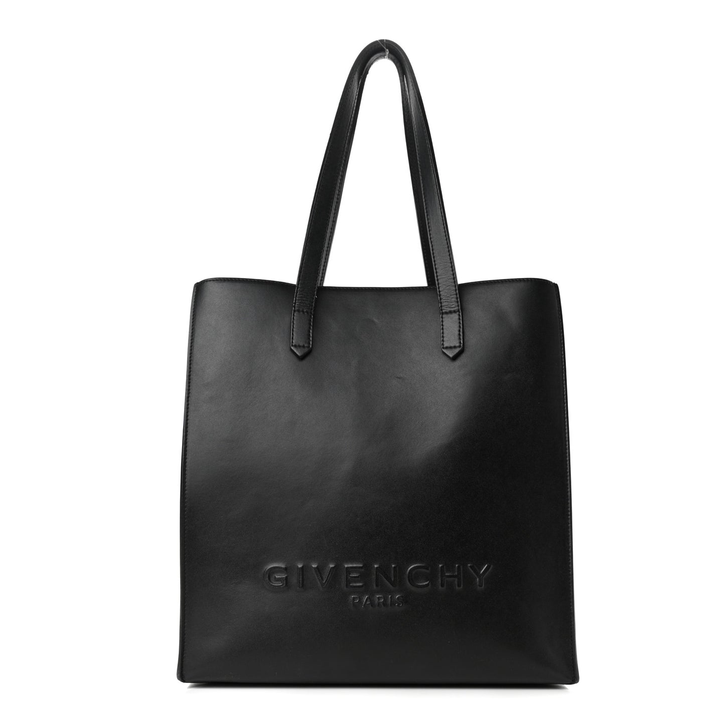 Calfskin Logo Debossed Medium Shopper Tote Black