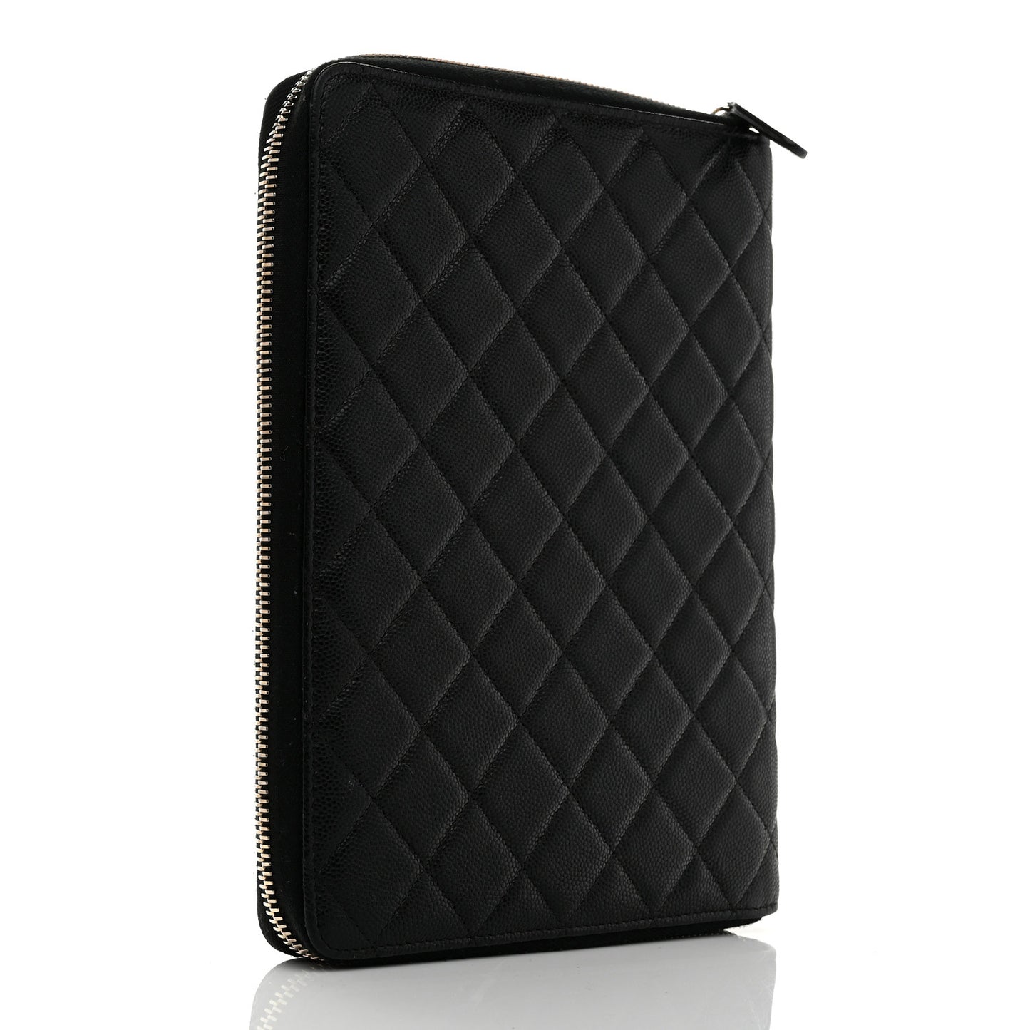 Caviar Quilted Zip Around Notebook Agenda Cover Black