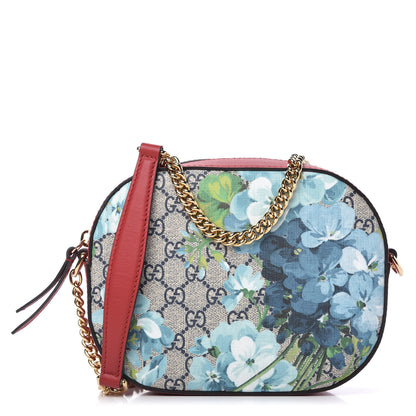 Gucci GG Supreme Monogram Blooms Mini Chain Shoulder Bag Beige Blue Navy Hibiscus Red 1 of 9