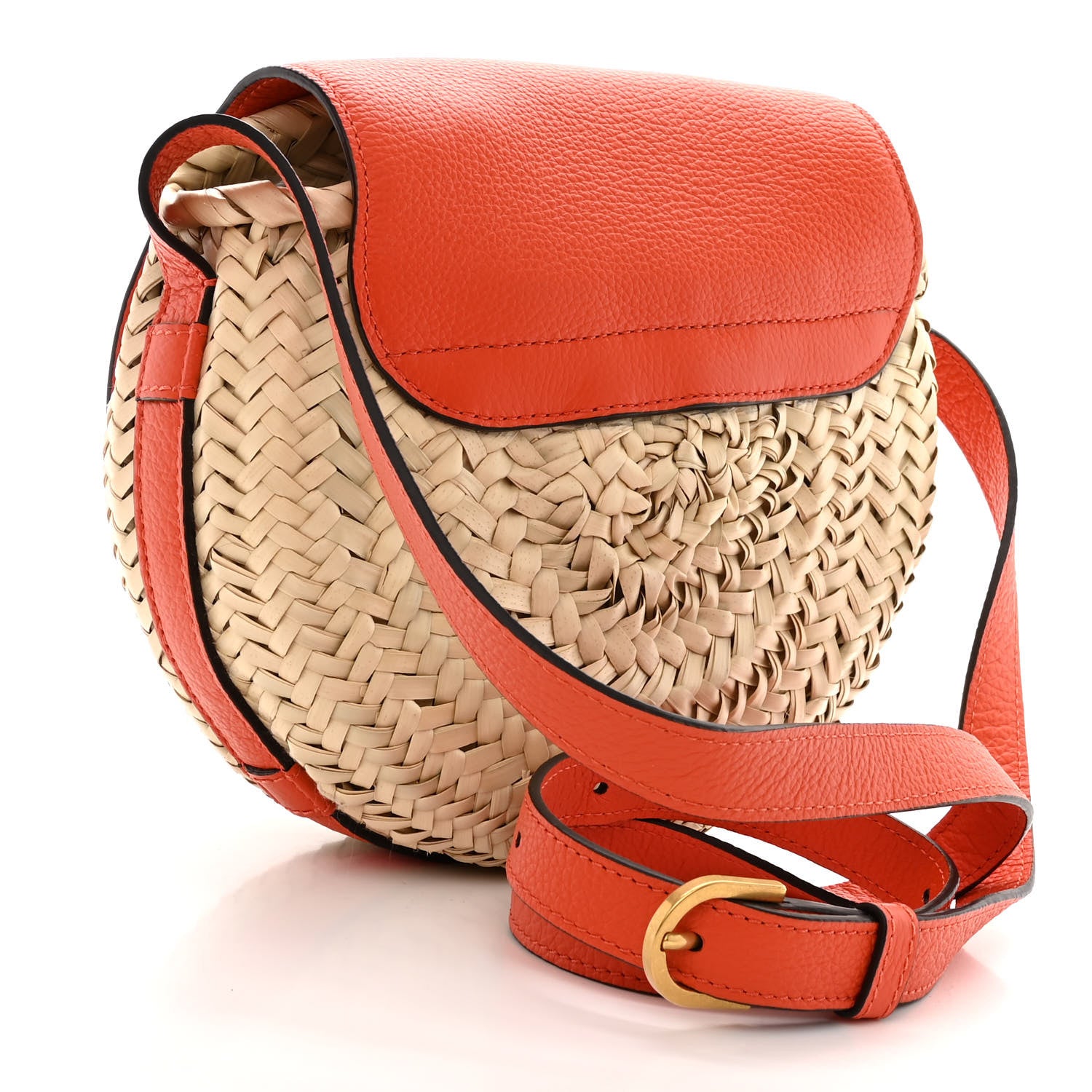 Chloe Raffia Calfskin Marcie Basket Small Marcie Round Crossbody Bag Orange Fizz 3 of 13