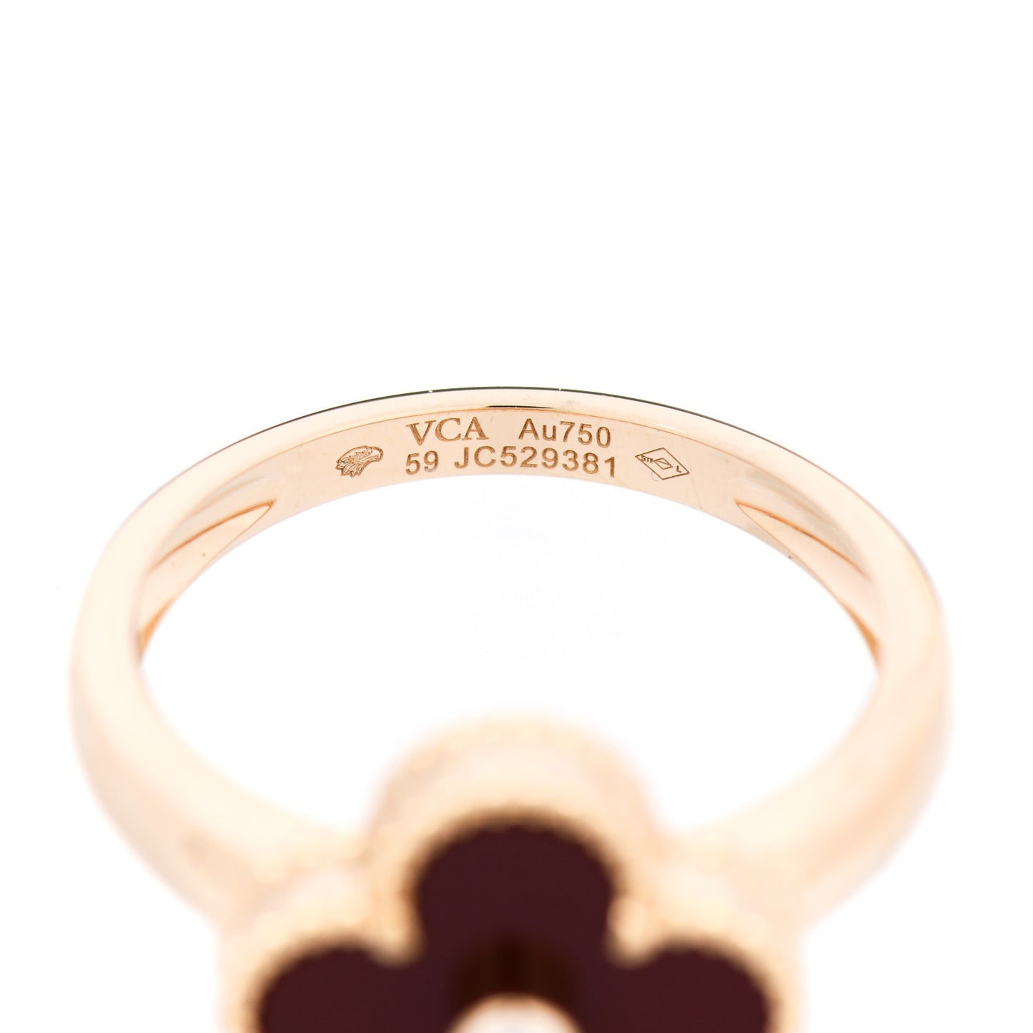 18K Yellow Gold Diamond Carnelian Vintage Alhambra Ring 59 8.75