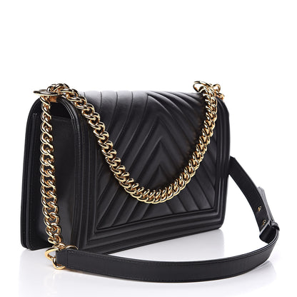 Chanel Calfskin Chevron Quilted New Medium Boy Flap Black 3 of 12