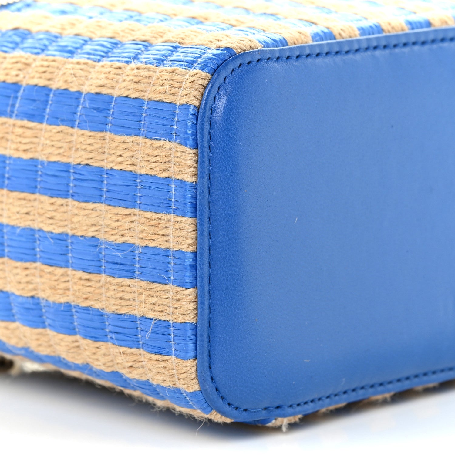 Chanel Raffia Jute Striped Small Vanity Case With Chain Blue Beige 9 of 14