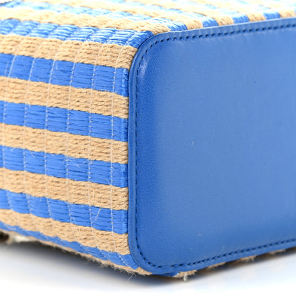 Chanel Raffia Jute Striped Small Vanity Case With Chain Blue Beige 9 of 14