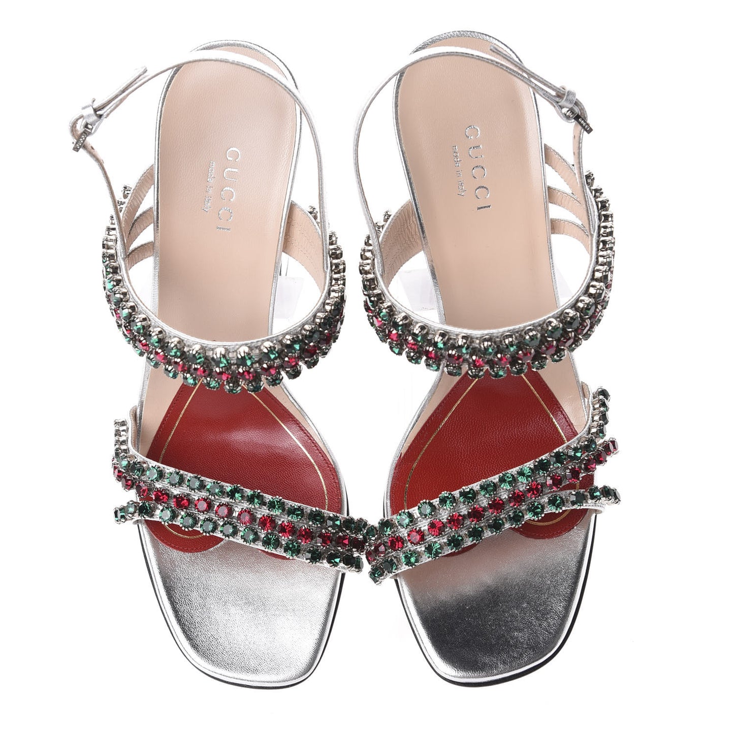 Nappa Silk Crystal Bertie High Heel Sandals 37.5 Argento