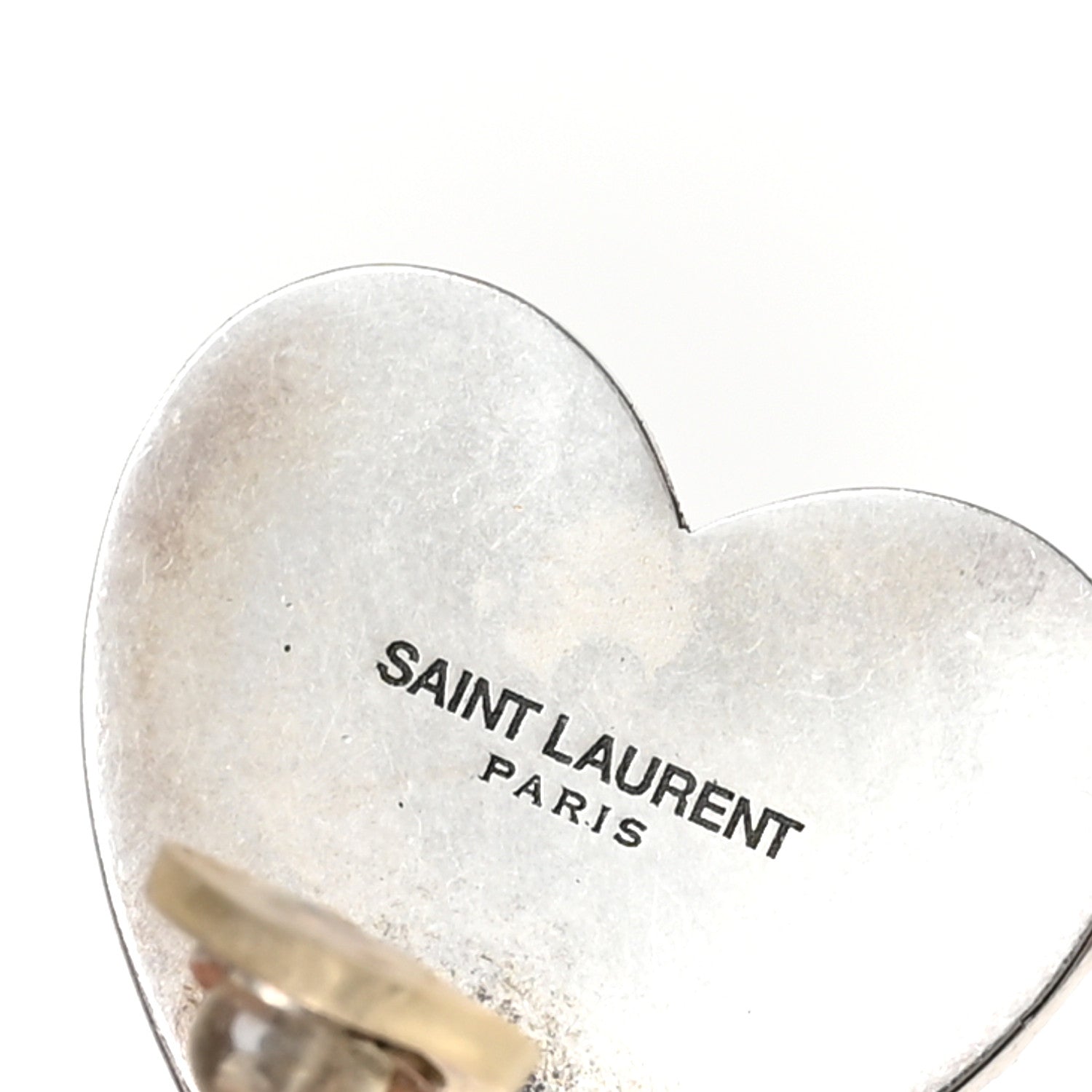 Saint Laurent Brass Crystal Monogram Heart Drop Clip Earrings Silver Silver 4 of 5