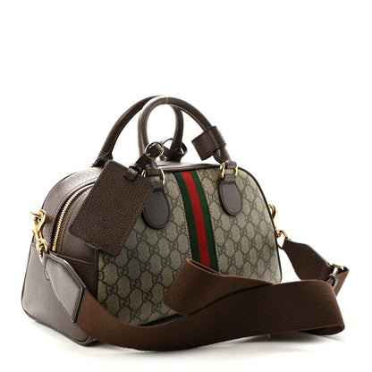 Gucci GG Supreme Monogram Textured Dollar Calfskin Web Medium Ophidia Top Handle Bowler Bag Beige Ebony New Acero 3 of 10