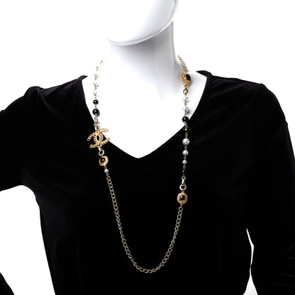 Chanel Enamel Pearl Bead CC Long Necklace Black Gold 2 of 7
