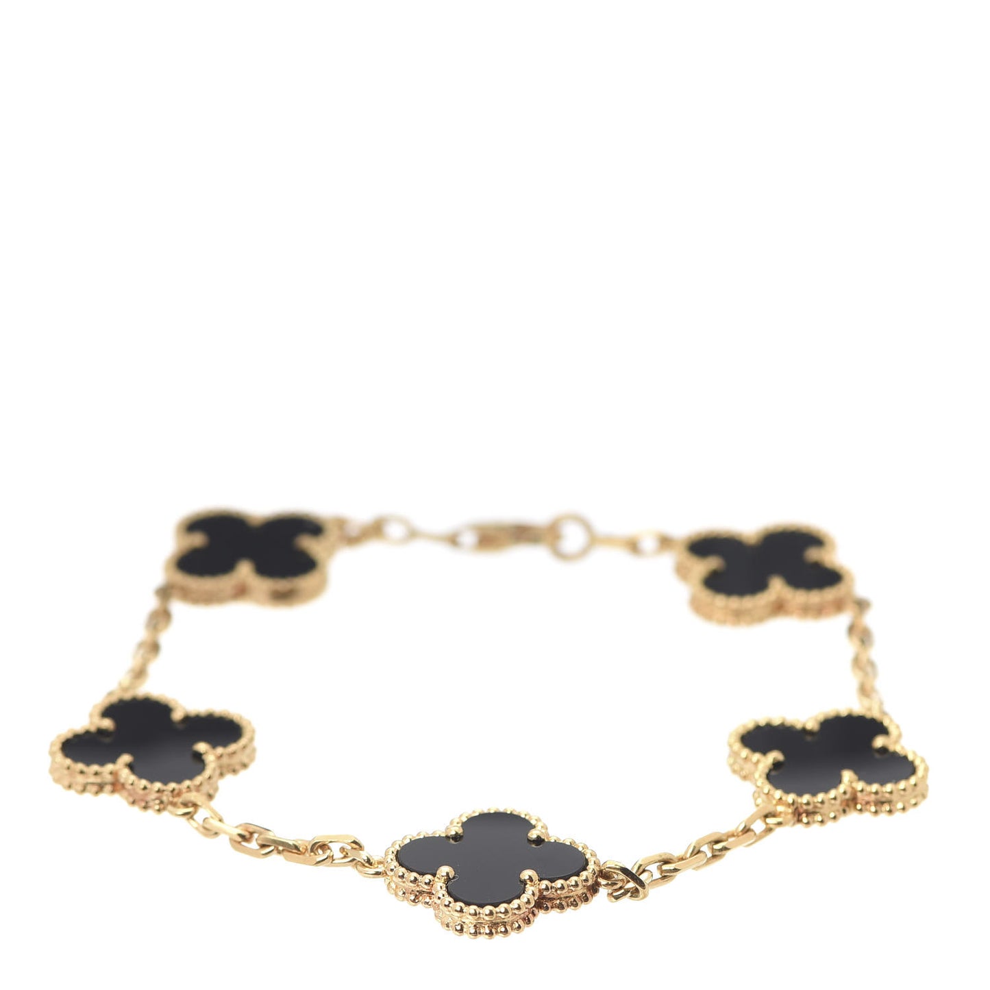 18K Yellow Gold Black Onyx 5 Motifs Vintage Alhambra Bracelet