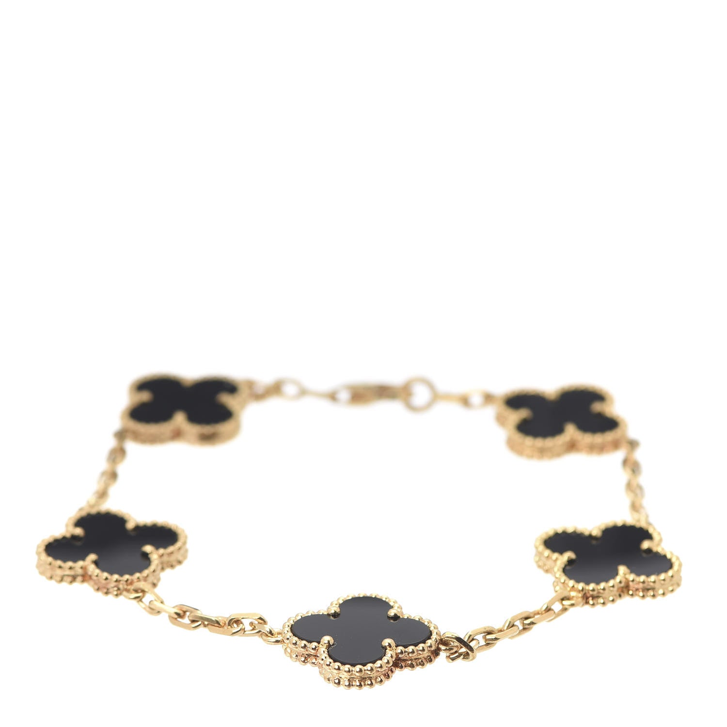 Van Cleef & Arpels 18K Yellow Gold Black Onyx 5 Motifs Vintage Alhambra Bracelet 1 of 7