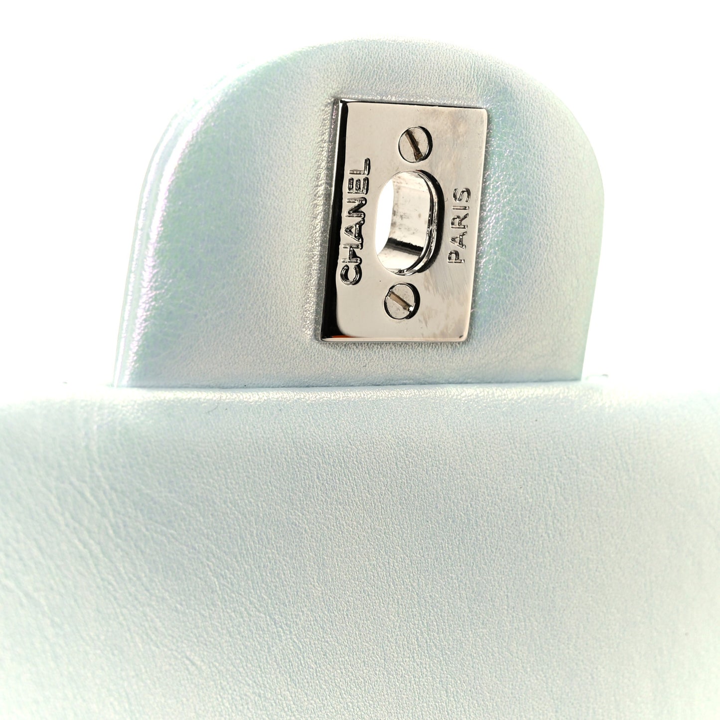 Iridescent Calfskin Quilted Mini Rectangular Flap Light Blue