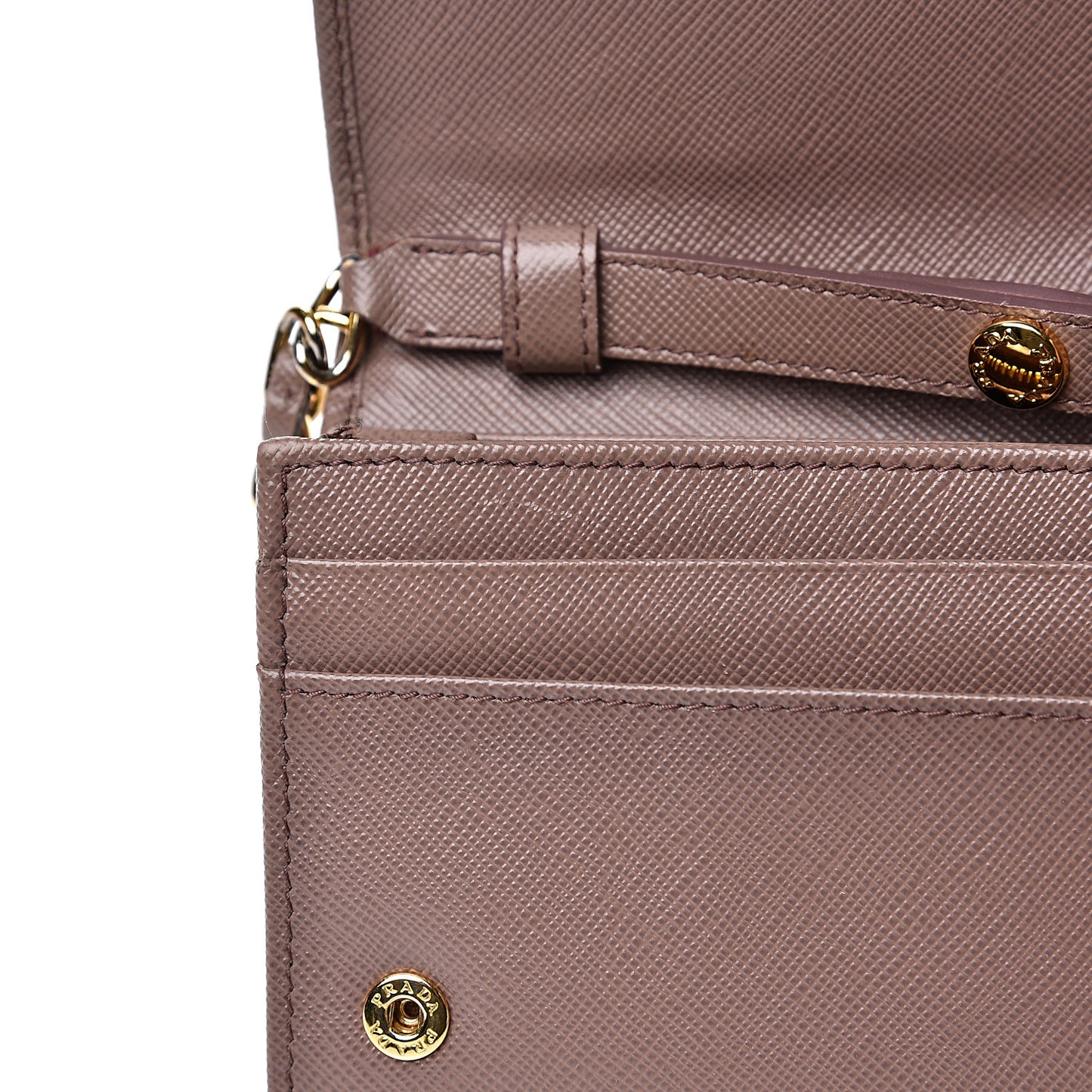 Saffiano Metal Oro Chain Wallet Dark Rose