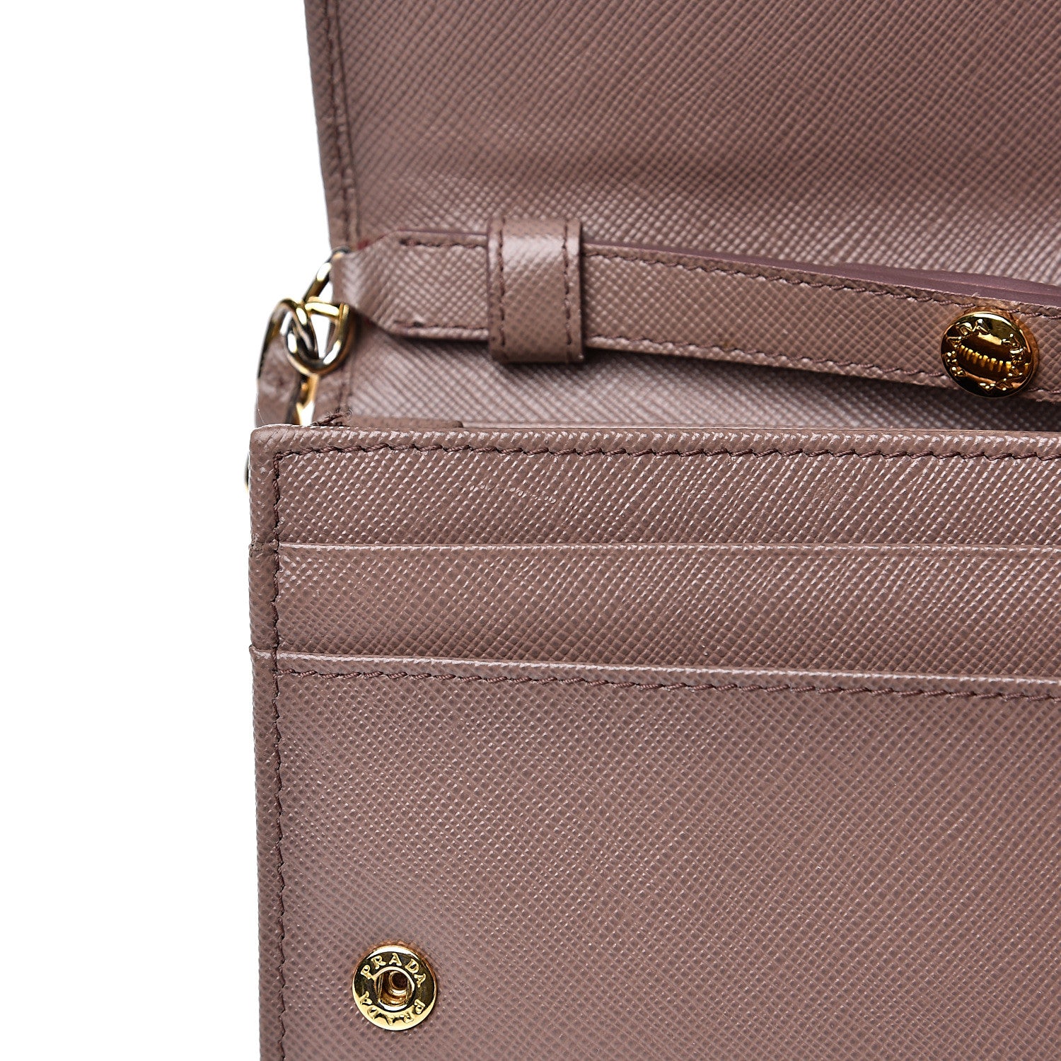 Prada Saffiano Metal Oro Chain Wallet Dark Rose 10 of 14