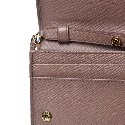 Prada Saffiano Metal Oro Chain Wallet Dark Rose 10 of 14