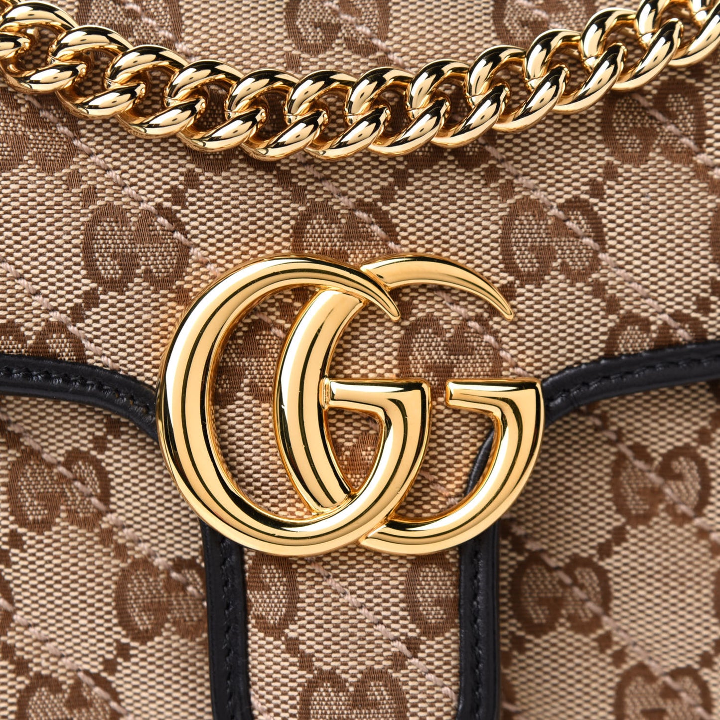 Monogram Matelasse Diagonal Mini GG Marmont Shoulder Bag Beige Black