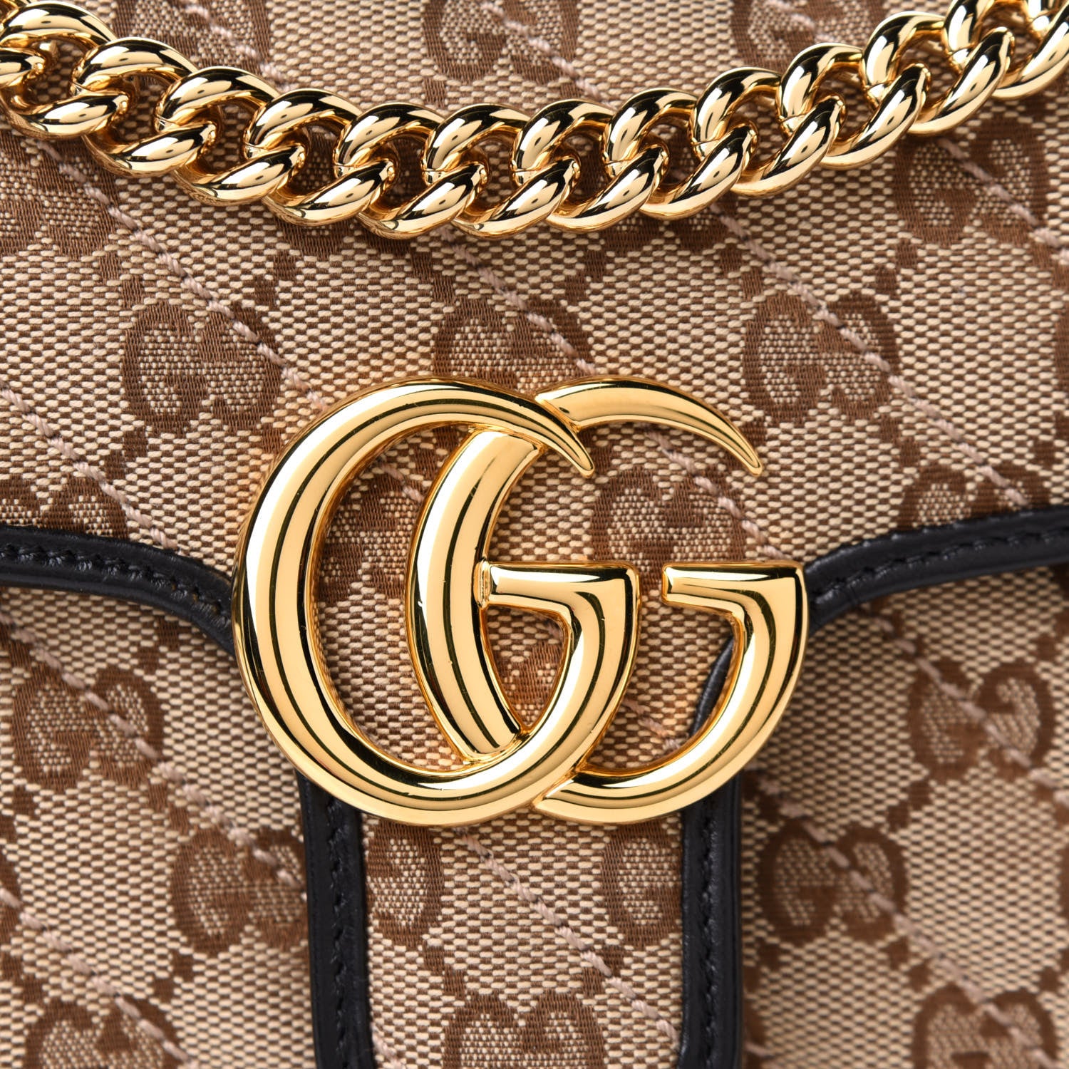 Gucci Monogram Matelasse Diagonal Mini GG Marmont Shoulder Bag Beige Black 10 of 10