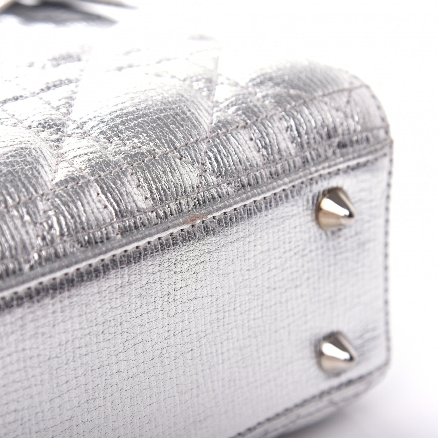 Metallic Grained Calfskin Cannage Small Lucky Badges My Lady Dior Silver