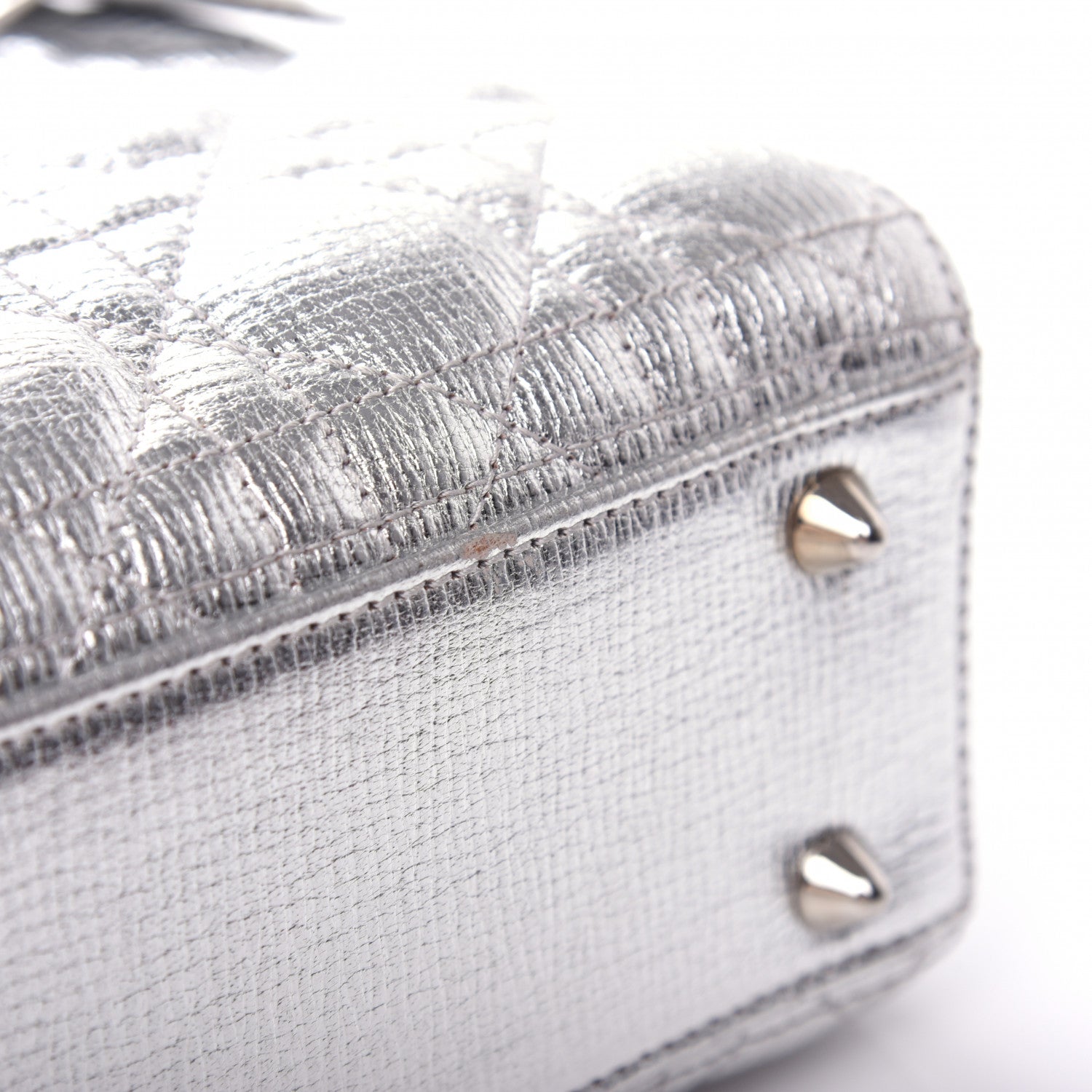 Christian Dior Metallic Grained Calfskin Cannage Small Lucky Badges My Lady Dior Silver 9 of 9
