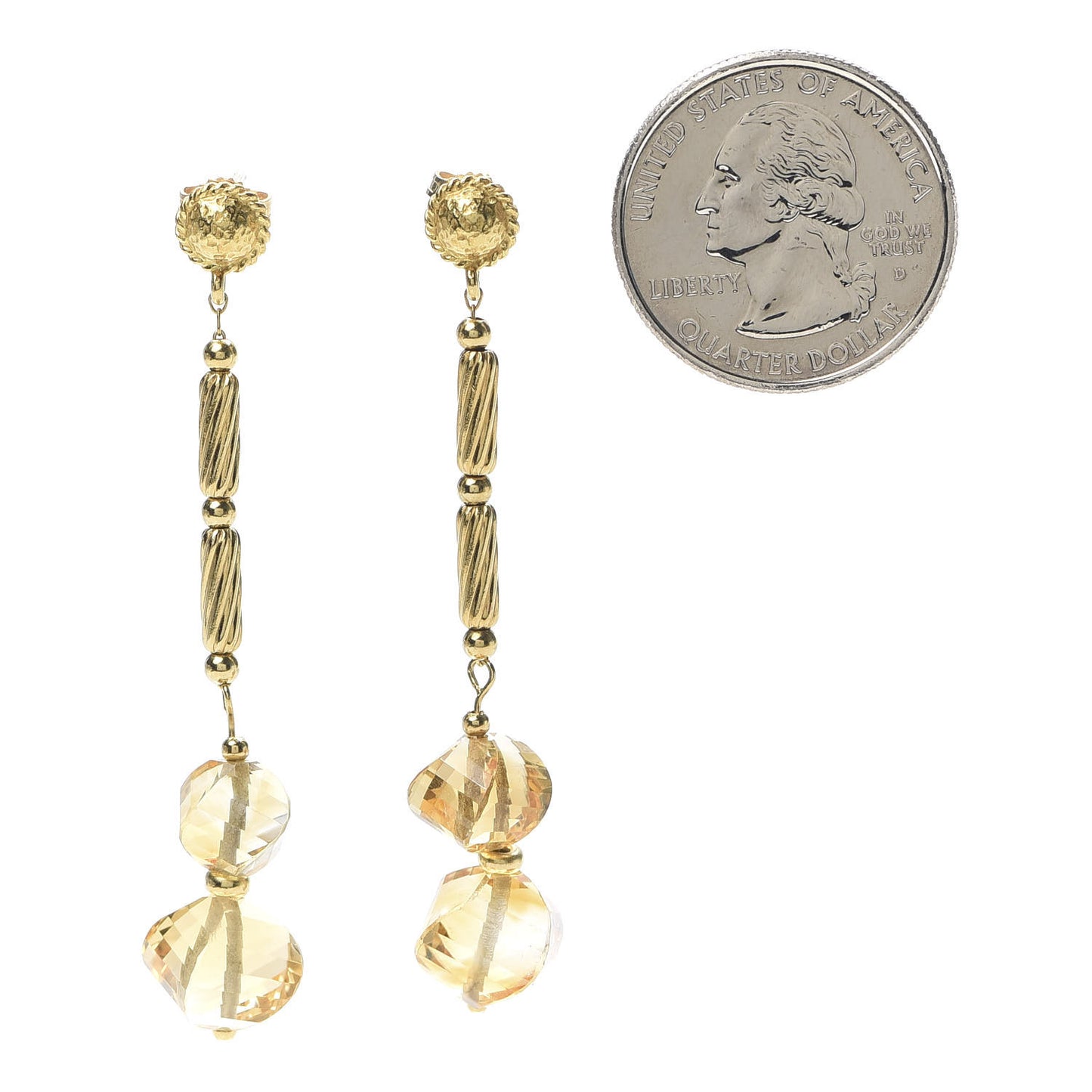 18K Yellow Gold Citrine Dangle Twist Earrings