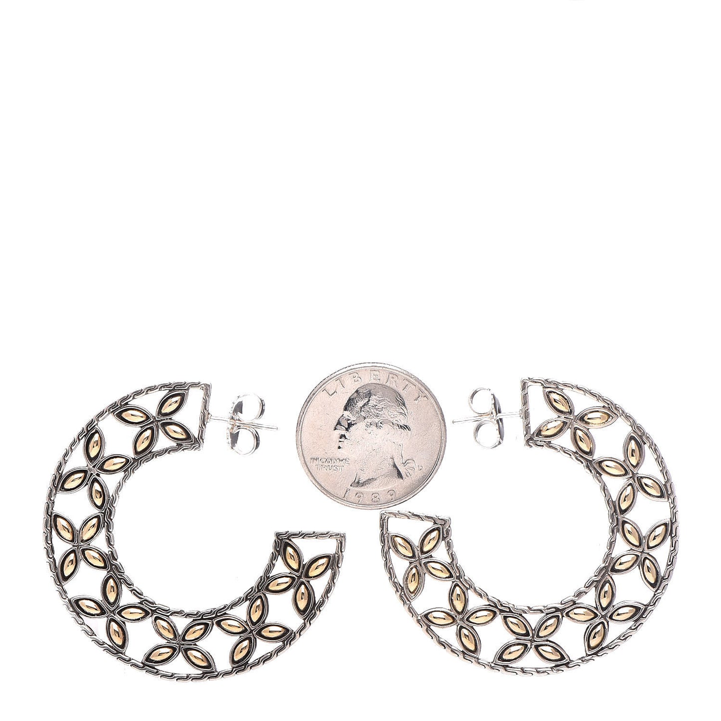 Sterling Silver 18K Yellow Gold Batu Kawung Hoop Earrings