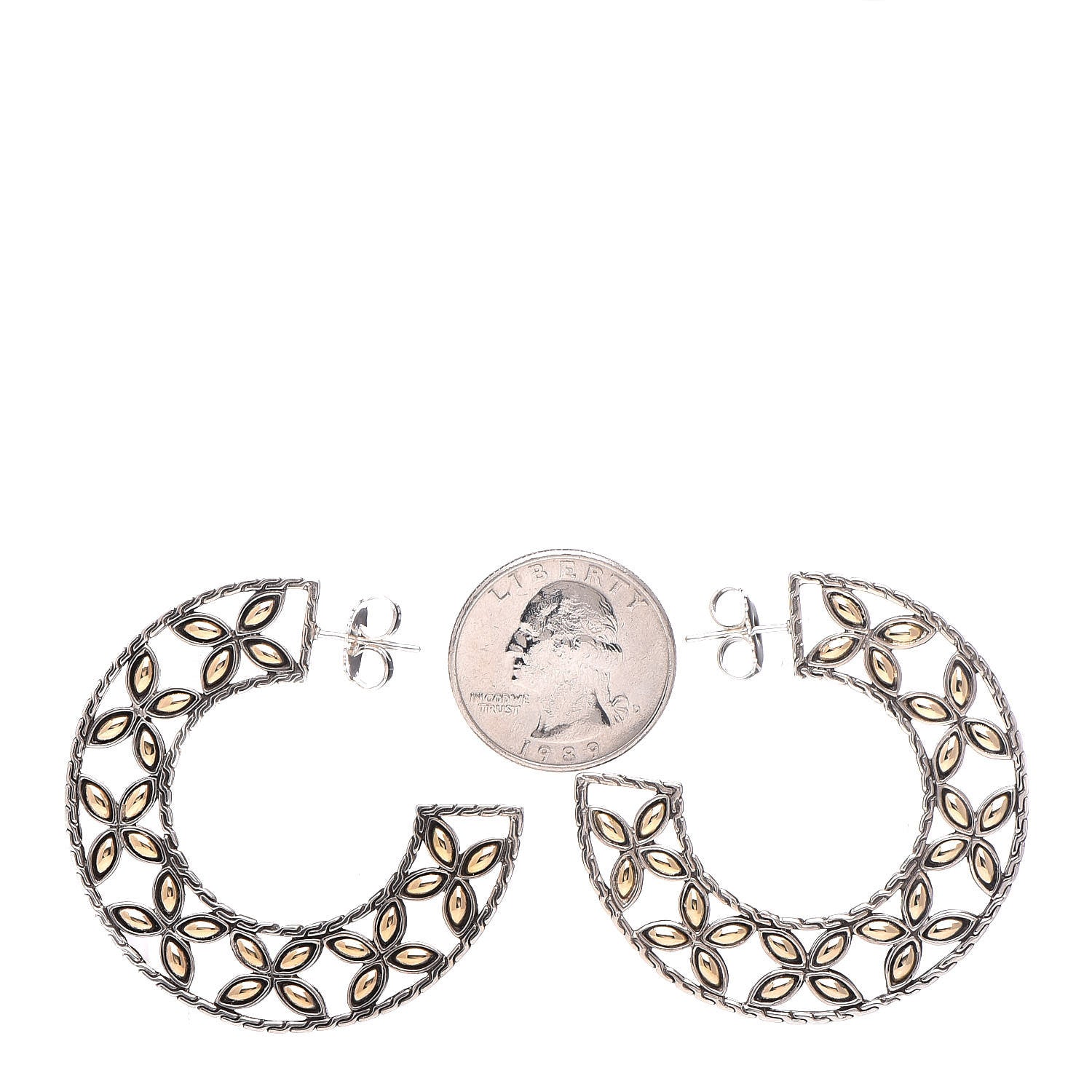 John Hardy Sterling Silver 18K Yellow Gold Batu Kawung Hoop Earrings 2 of 5