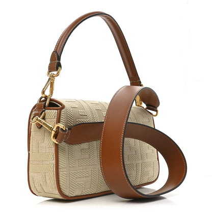 Fendi Raffia Vitello King Lucido FF Embroidered Baguette Alchemy Brandy 3 of 11