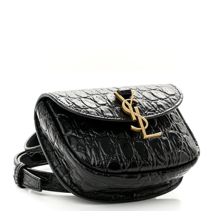 Saint Laurent Shiny Calfskin Crocodile Embossed Monogram Kaia Belt Bag Black 4 of 10