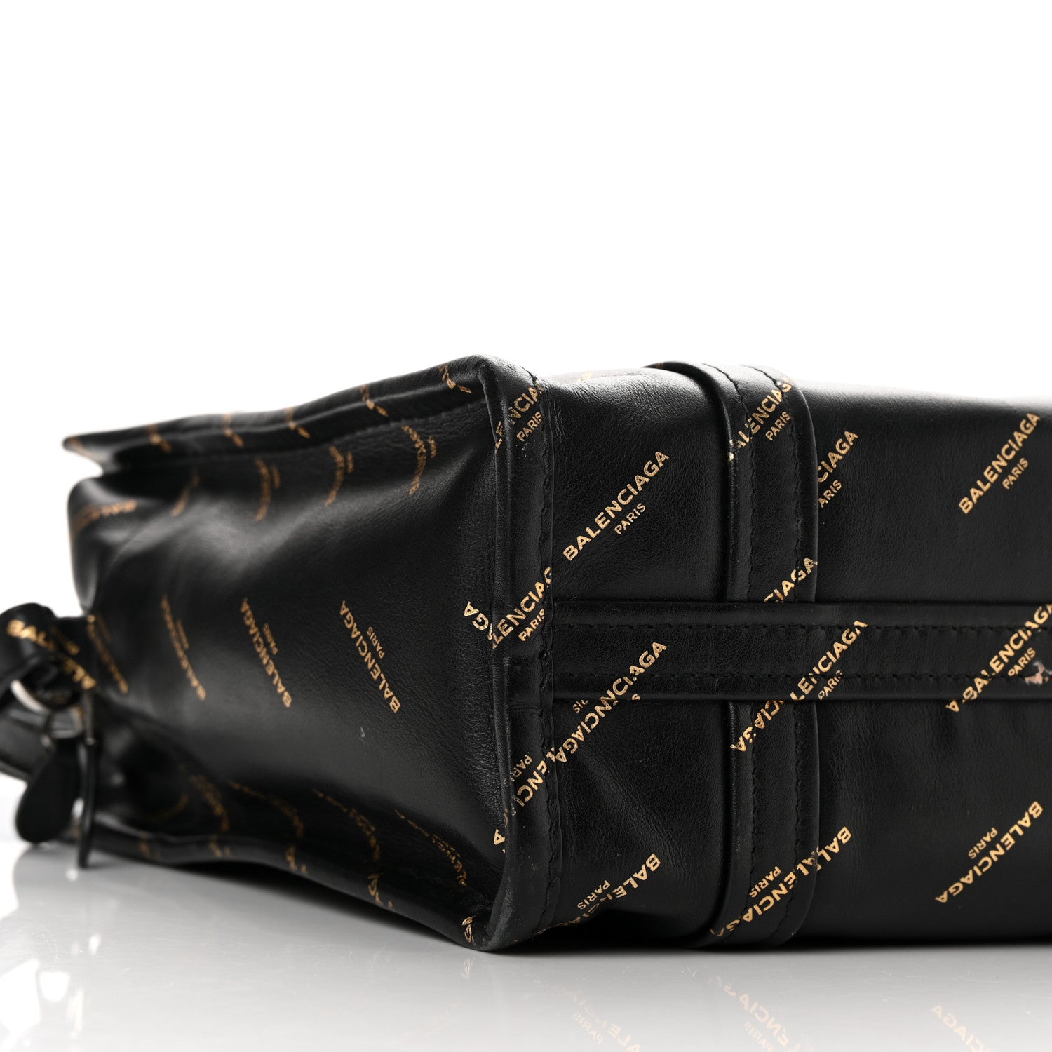 Balenciaga Calfskin Allover Logo XS Bazar Shopper Tote Black Gold 9 of 13