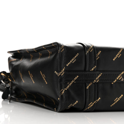 Balenciaga Calfskin Allover Logo XS Bazar Shopper Tote Black Gold 9 of 13