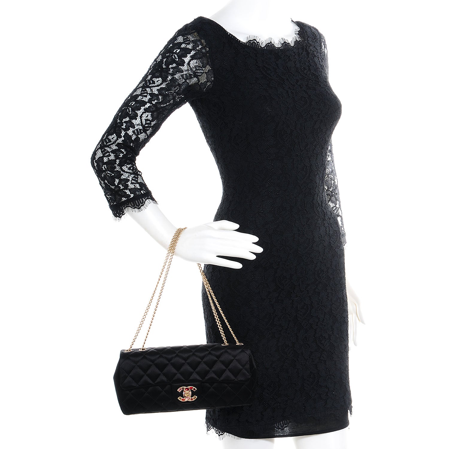 Chanel Jewel Satin Quilted East West Flap Black 2 of 8