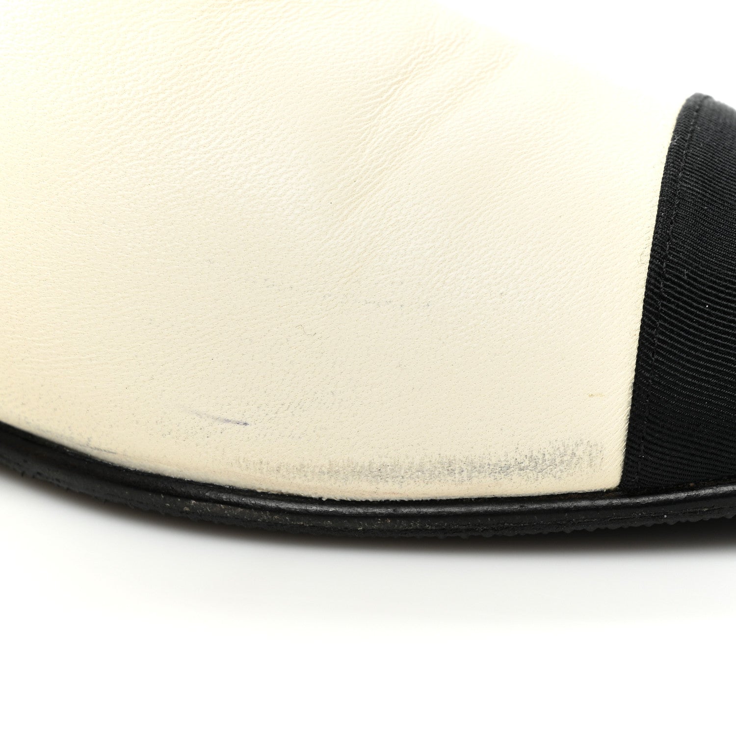 Chanel Lambskin Grosgrain Fold Over Logo Cap Toe Boots 36.5 Ivory Black 10 of 15