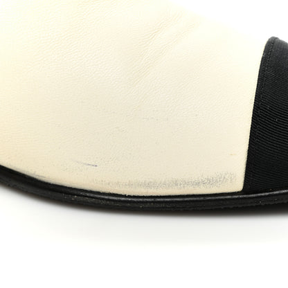 Chanel Lambskin Grosgrain Fold Over Logo Cap Toe Boots 36.5 Ivory Black 10 of 15