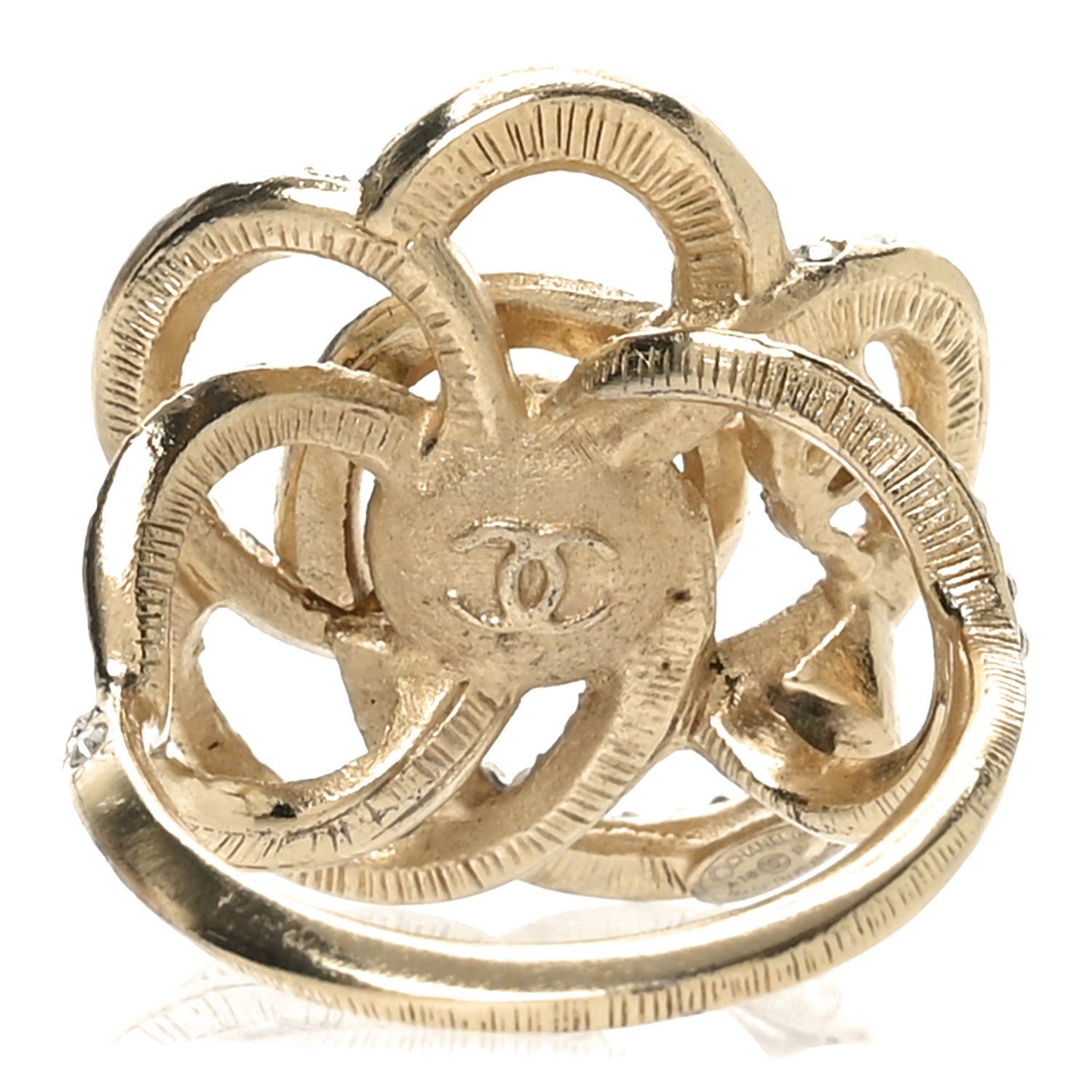 Chanel Crystal Pearl CC Camellia Ring 49 4.75 Gold 3 of 5
